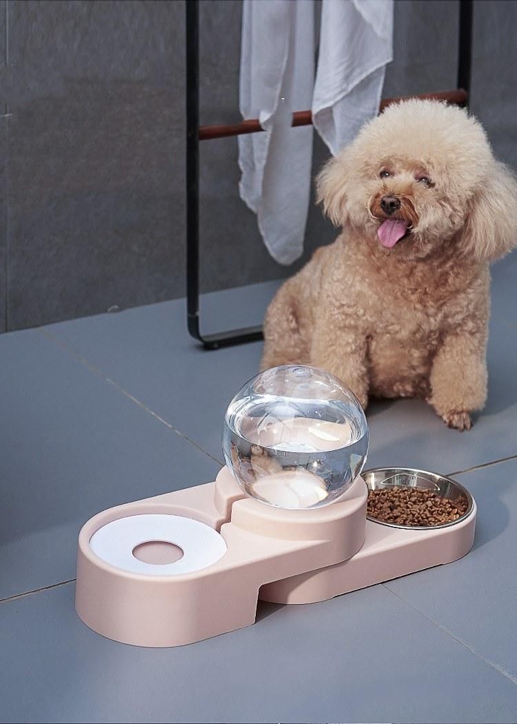 Pet Double Bowl Automatic Dispenser with Simple Spherical Design and Have a Large Capacity