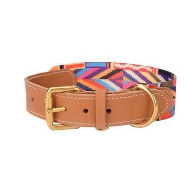 Wide Personalised Webbing Dog Collar with Leather