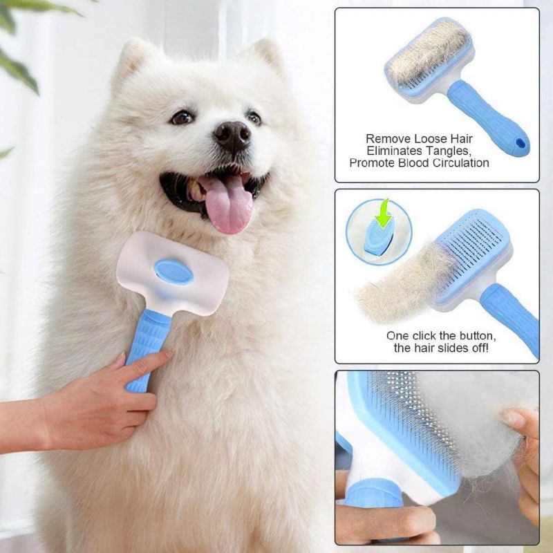Cat/Dog Brush for Pet Massage-Self Cleaning, Anti Slip Handle, One Bottom Hair Removal