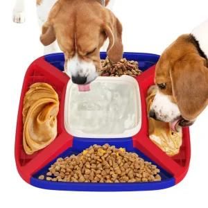 Red Blue Lake Blue Dog Drinking Water and Eating Co-Existence of Multi-Functional Bowl