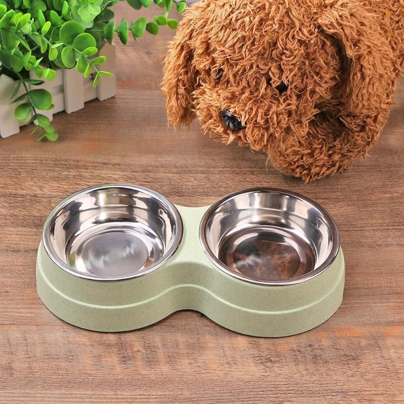 Double Bowls Dog Food Water Feeder Stainless Steel Pet Bowl
