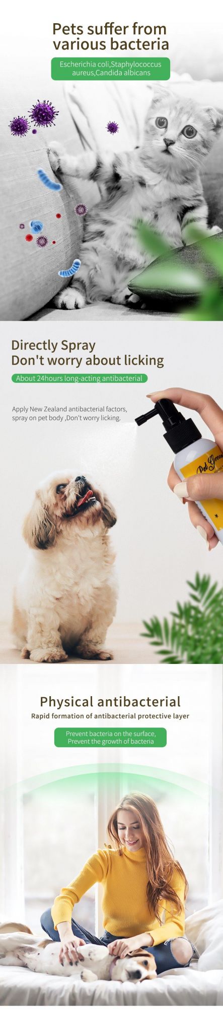 ODM Portable Antibacterial Without Alcohol Pet Odor Removing spray Animals Antibacterial Cleaning Product Deodorant Sanitizer
