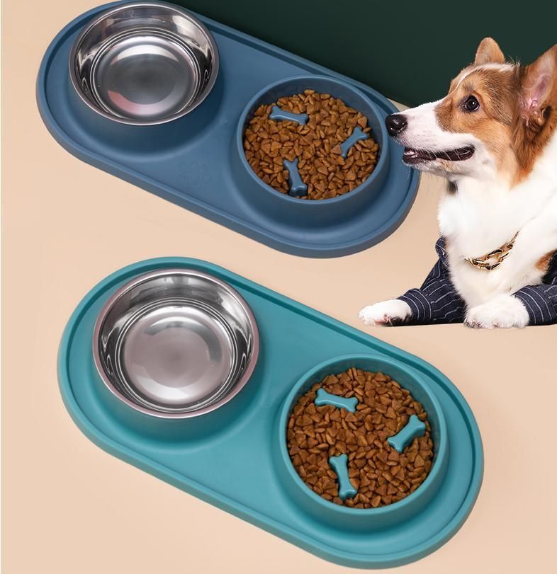 Pet Supply Durable Pet Dog Cat Double Bowl Colorful Pet Products