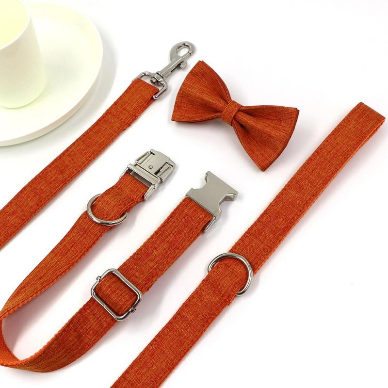New Release High End Quality Orange Color Fashion Style Luxury Custom Logo Pet Collar Bow Tie Excellent Girl Dog Collar Leads