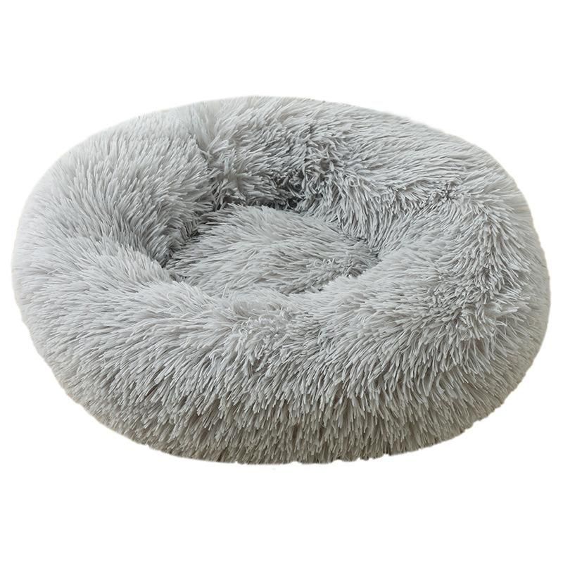 Wholesale Manufacturer Soft Luxury Plush Pink Grey White Pet Cushion Round Cat Dog Bed