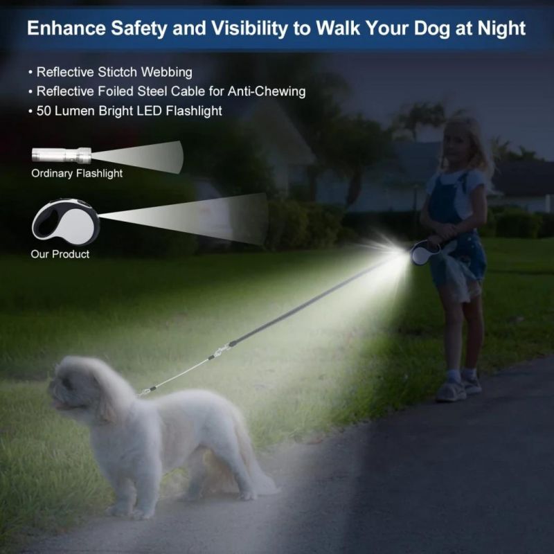 Heavy Duty Retractable Dog Leash with LED Flash Light