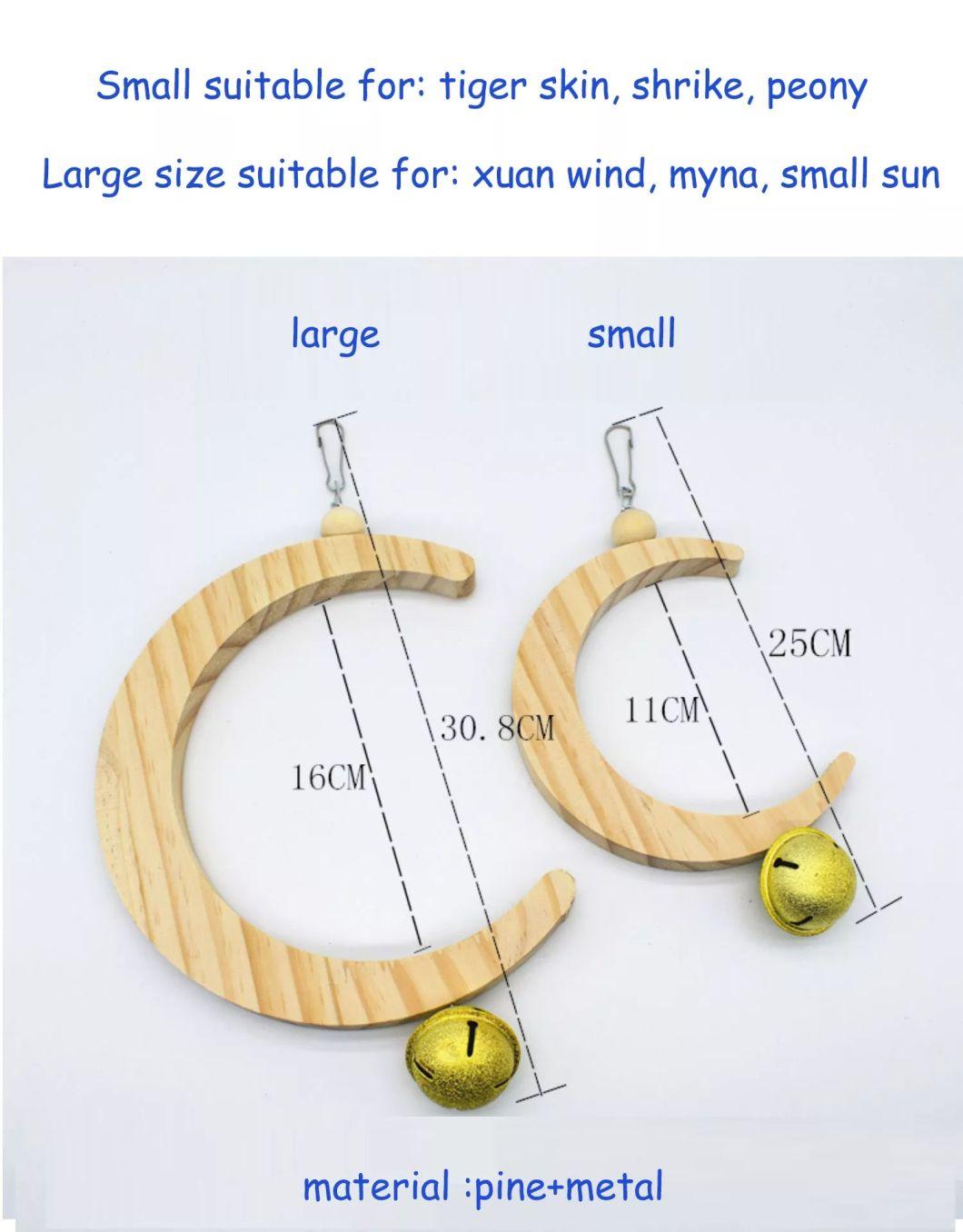 Toy for Small Birds Parakeet Hanging Swing Moon Shape Natural Wood Swing Bird Toys with Bells