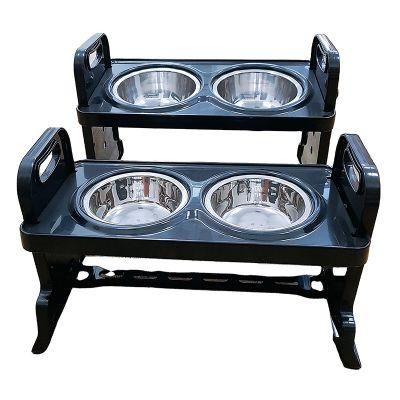 Adjustable Elevated Dog Bowls Raised Pets Feeder Double Stainless Steel Pet Bowls