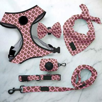 Factory OEM Custom Logo Pattern Adjustable Soft Mesh Padded Reversible Dog Harness Lead Collar Set/Colored