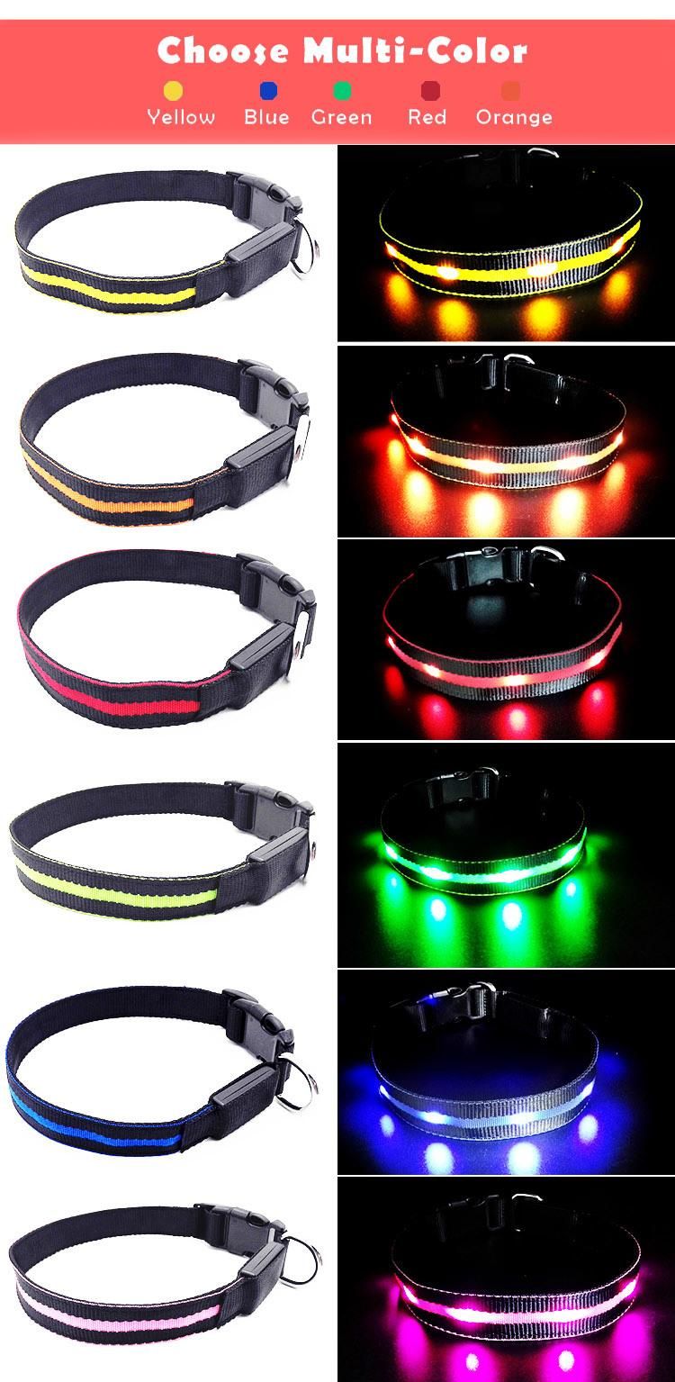 Wholesale Custom Safety Adjustable LED USB Rechargeable Dog Collar Flashing Night Illuminated Pet Supply for Promotion