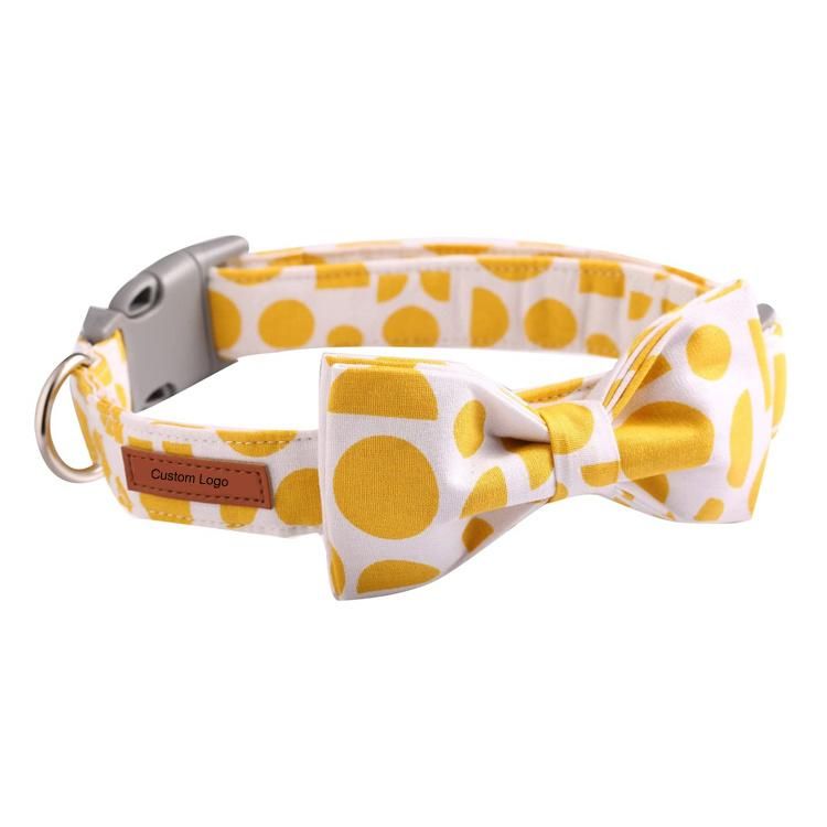 Printed Cotton Fabric Bowtie Dog Collar Durable Adjustable Pet Collar