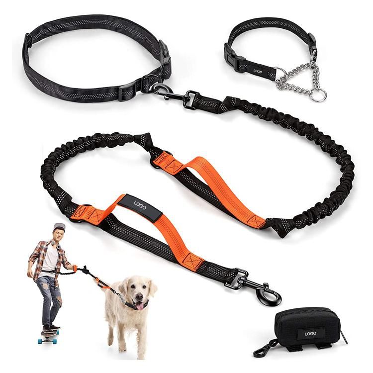 Dual Handle Nylon Reflective Bungee Hands Free Dog Leash