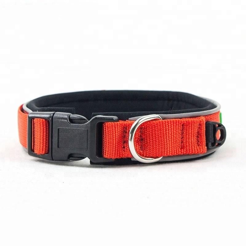 Nylon Reflective Strap Dog Collar with Soft Padded for Medium and Large Dog Training