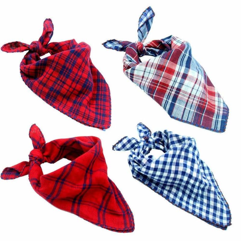 Dog Bandanas - 4 Pack Washable Triangle Bibs Scarfs, Reversible Plaid Printing Kerchief for Dogs and Cats