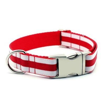 Wholesale Customized Plain Nylon Webbing Pet Dog Collars with Double Layer Ribbon