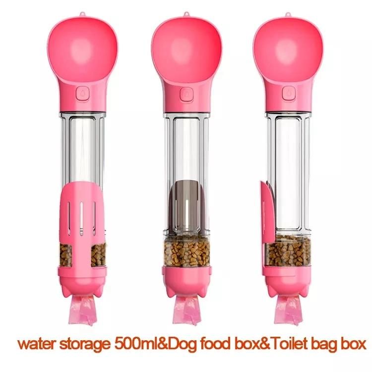 Portable Dog Travel Water Bottle with Detachable Food Container and Dog Poop Bag Poop Shovel