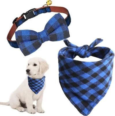Amazon British Cat and Dog Breakaway Collar and Bandana Set with Bell, Adjustable Plaid Bow Tie Collar and Scarf Bandana Set