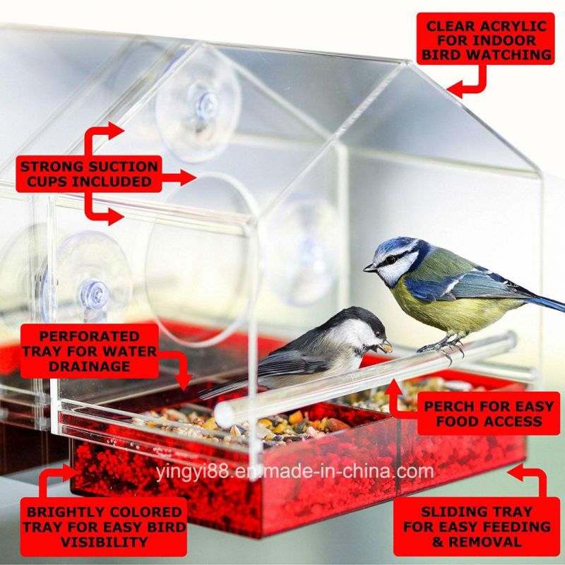Hot Sale House Acrylic Bird Feeder with Suction Cups