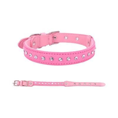 Cute Pet Collar Dazzling Sparkling Suede Leather 1 Rows Bling Rhinestone Cat Collar