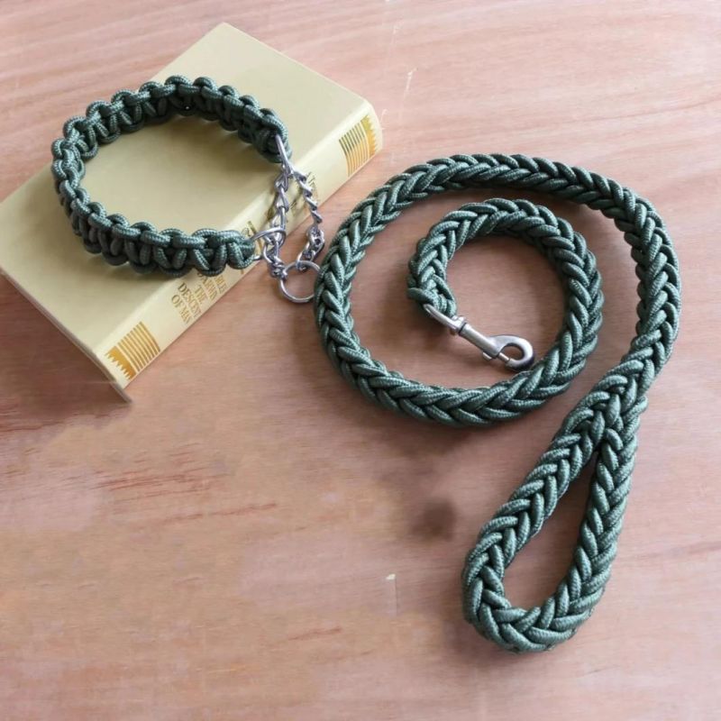 Amazon Hot Style Dog Nylon Eight-Strand Weave Rope Pet Leash for Large Dog No Pull Collar Leash Set