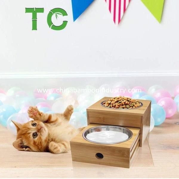 Wooden Dog Feeding Station with Drawer Double Dog Bowls Elevated Dog Feeder Raised Pet Bowls Wooden Pet Dog Bowl