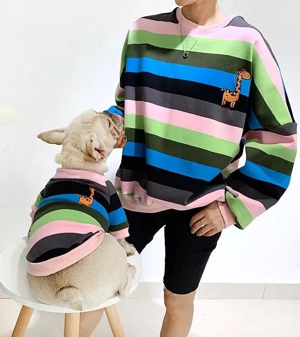 Spring Autumn Winter Pet T-Shirt Pets Rainbow Cloths Dog Clothes Clothing Dog Owner Matching Clothes