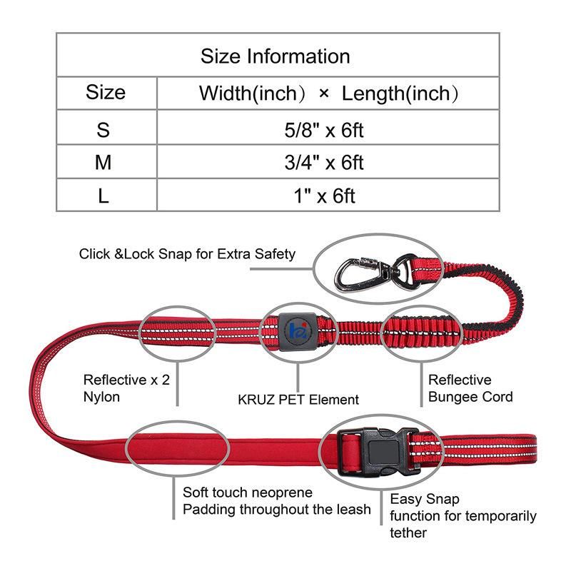 6 FT Hands-Free Bungee Leash Strong Reflective Heavy Duty Safety Leash with Locking Carabiner Clip