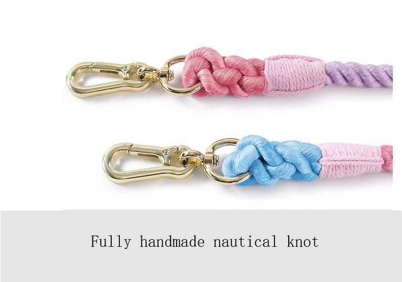 Hand-Woven Rainbow Gradient Color Double-Headed Dog Leash Multifunctional Dog Leash