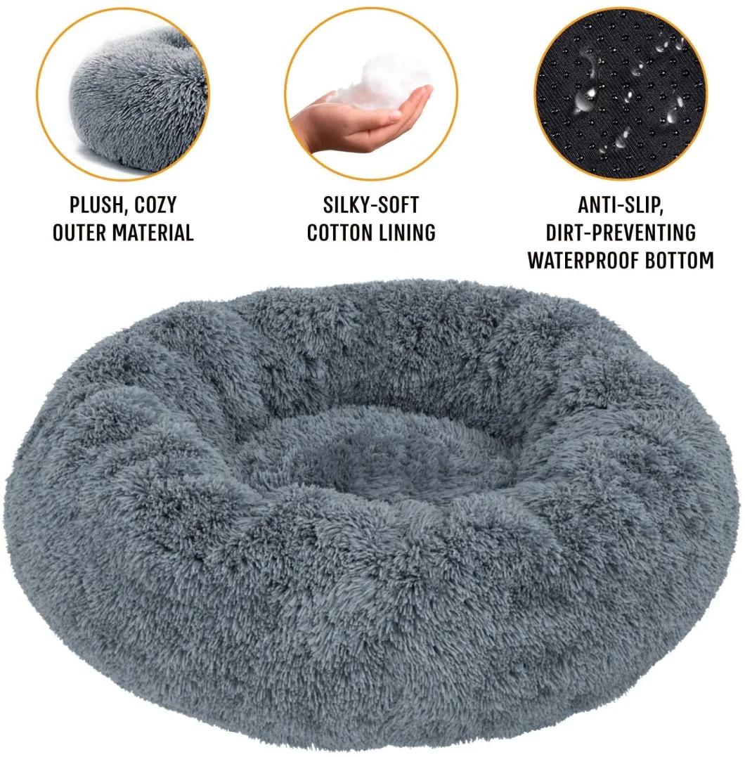 Anti-Slip & Water-Resistant Pet Bed Donut Cat and Dog Cushion Bed Super Soft Durable Fabric Pet Beds