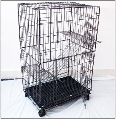 3 Layer Large Folding Wire Metal Playing Living Cat Pet Dog Cage with Removable Tray Caster Wheels