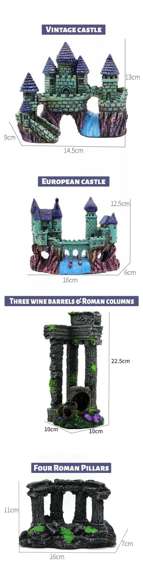 Resin Aquarium Decoration Castle Artificial Ancient Castle and Damaged Roman Columns