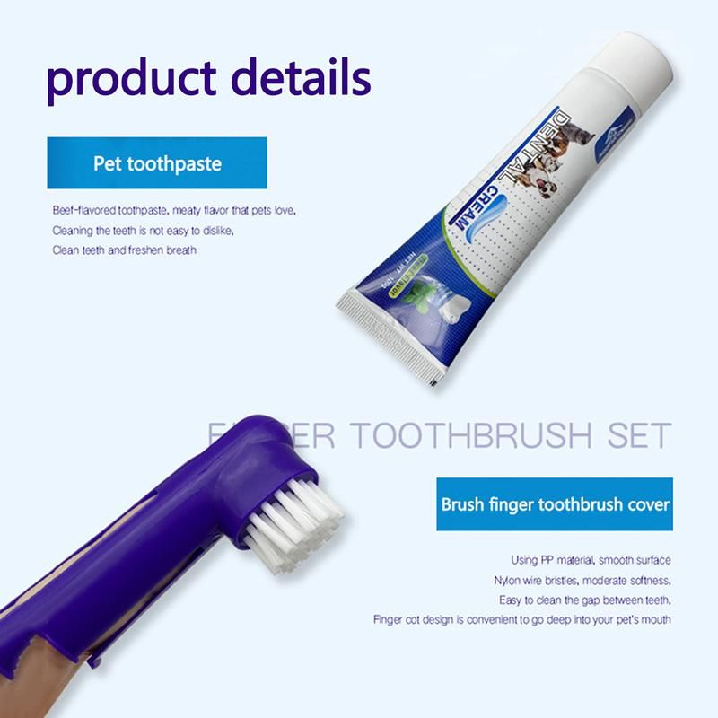 Puppy Beef Taste Toothbrush Toothpaste Dog Cat Finger Brush Set