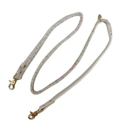 High Quality Luxury White Tweed Dog Leash with Leather Layer Rose Gold Metal Hook