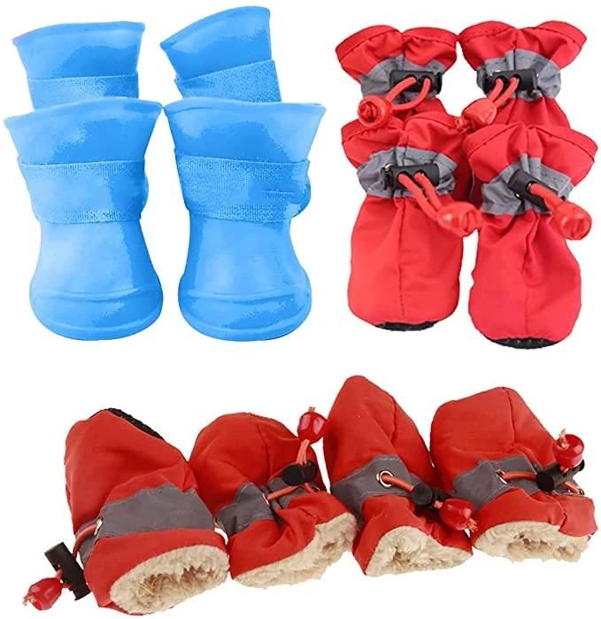 Waterproof Dog Shoes Small Dog Anti-Slip Rain Boots with Reflective Straps Keep Warm Paw Protector for Dogs Walking Outdoor