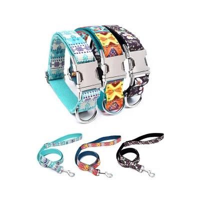 Fashion Cool Design Bohemian Style Metal Parts High Quality Polyester Luxury Dog Leash Collars