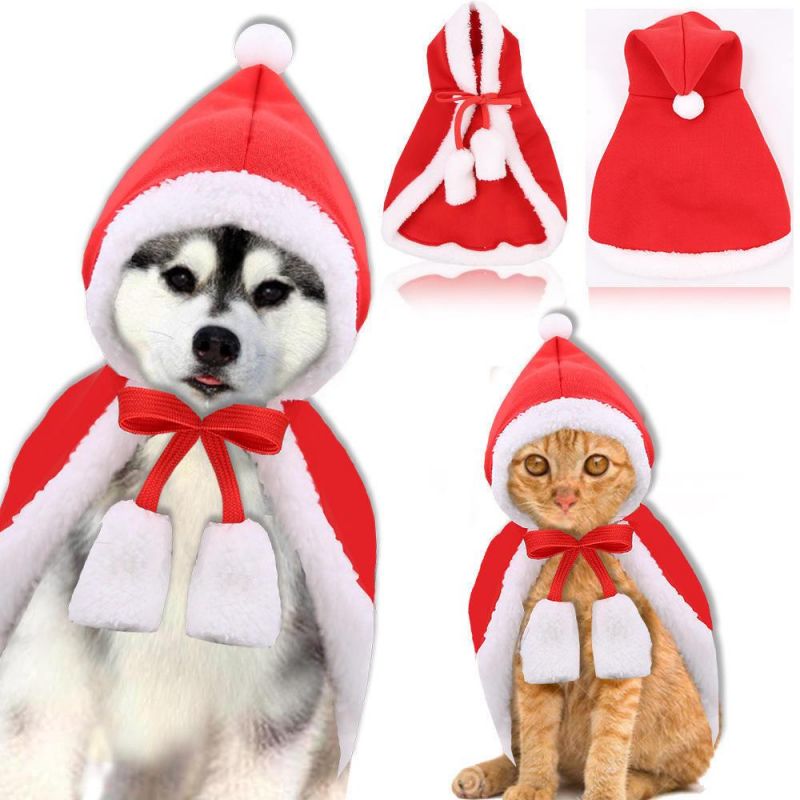 Holiday Dress up Apparel Party Supplies Pet Dog Cat Red Hat Dog Cloth/ Christmas Santa Hats Cloak, Plush for Dogs Fleece Novelty
