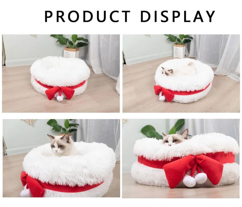 Cute Pet Bed Nest Autumn Winter Warm Christmas Pumpkin Hat Shape Sleeping Bag Dog Cat Cave Puppy Bed