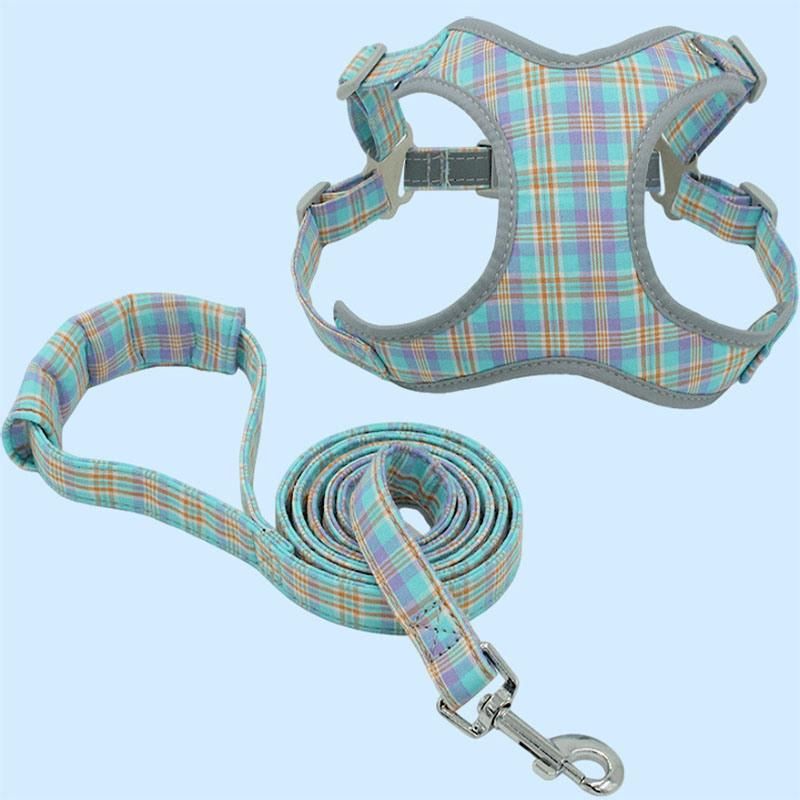 Scotland Plaid Pattern Dog Harness with Dog Leash Polyester Pet Harness Set