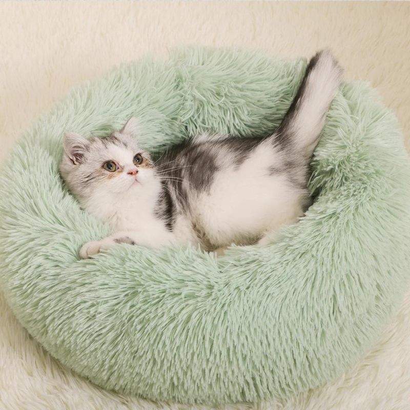 Round Pet Bed House Soft Long Plush for Dog Products Cushion Cat Bed House Animals Sofa