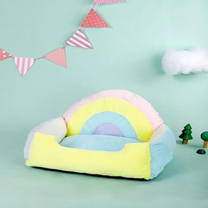 Colorful Rainbow Wholesale Small Colorful Warm Pet Cat Sofa Rainbow Cozy Dog Sofa Bed with Cushion