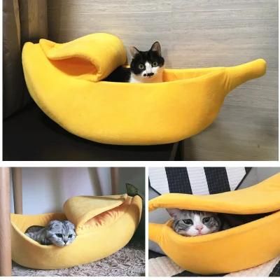 Luxury Soft Eco-Friendly Indoor Custom Fruit Shape Banana Multicolor Pet Cat Bed