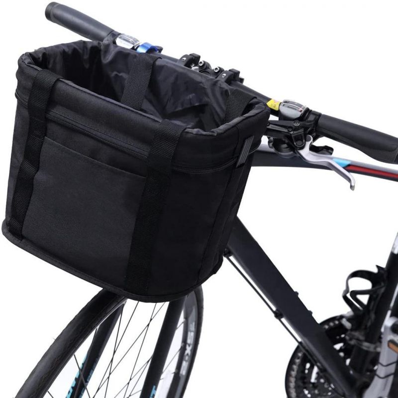 Pet Carrier Bicycle Basket Bag for Dogs & Cats, Handlebar Basket Folding Front Removable with Adjust Dog Seatbelts
