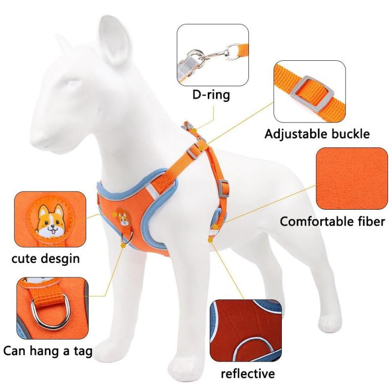 Soft Dog Harness Triple Layered Breathable Mesh Adjustable Chest Belt and Quick-Release Buckle