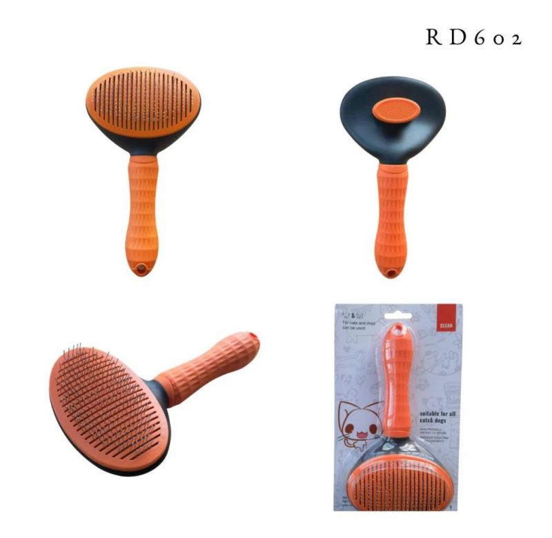 Oval Self-Cleaning Slicker Brush for Dogs and Cats Pet Grooming Dematting Brush Fine Needle-Orange-L