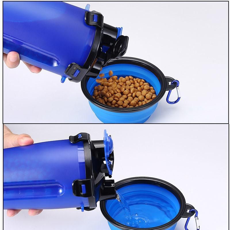 2 in 1 Pet Feeder Dog Water Bottle Folding Silicone Bowl