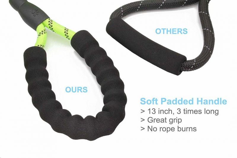 High Quality Strong Durable and Thick Round Rope Nylon Reflective Green Color Pet Dog Dog Leash with Comfortable Padded Handle