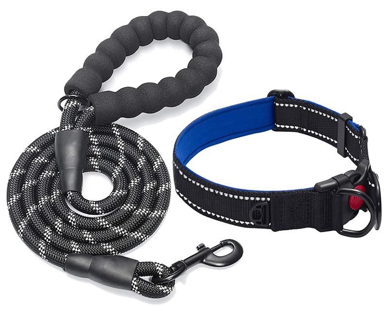 Neoprene Padded Comfortable Reflective Adjustable Nylon Dog Collar and Leash