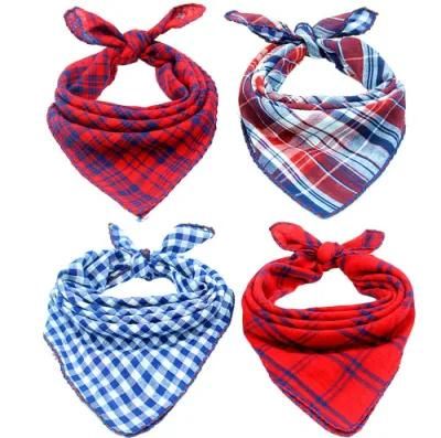Dog Bandanas - 4 Pack Washable Triangle Bibs Scarfs, Reversible Plaid Printing Kerchief for Dogs and Cats