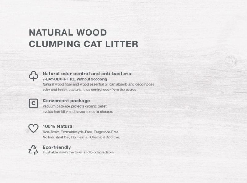 Natural Biodegradable and Flushable Wood Clumping Cat Litter with Activated Carbon Better Odor Control