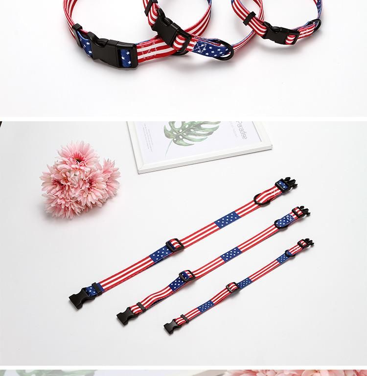 New Customized Print American Flag Pet Collar, Durable Adjustable Safety Buckle Dog Collar//